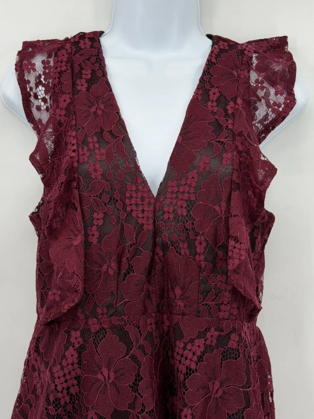 Lulus Burgundy Lace Tiered Midi Maxi Dress Women M Sleeveless Ruffle Elegant - Picture 2 of 11